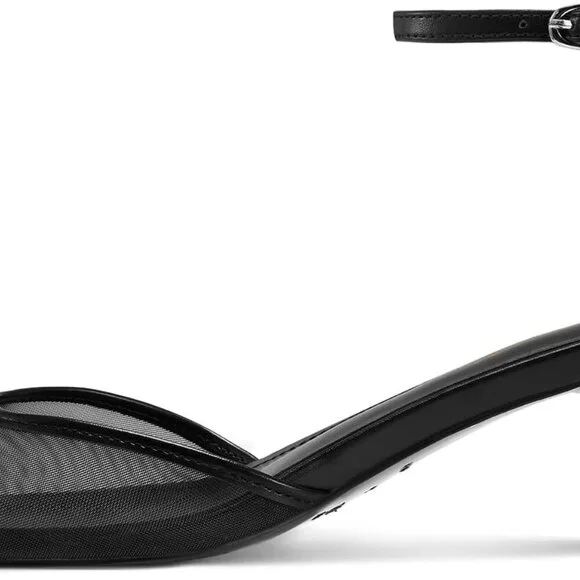 Women's Mesh Kitten Heels Sandals Square Toe Low Heel Summer Dress Shoes